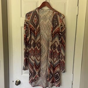 Geometric Patterned Open Front Cardigan